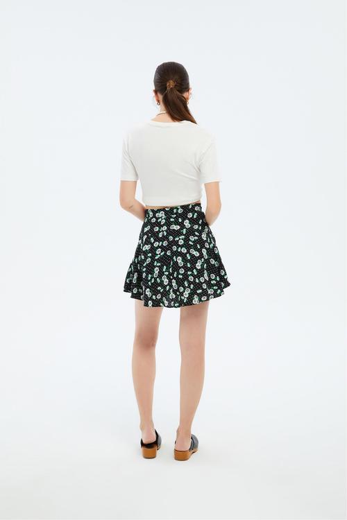  ÇİÇEK DESENLİ YÜKSEK BEL MİNİ ETEK