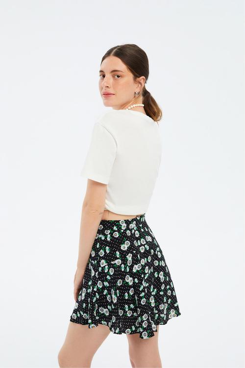 ÇİÇEK DESENLİ YÜKSEK BEL MİNİ ETEK