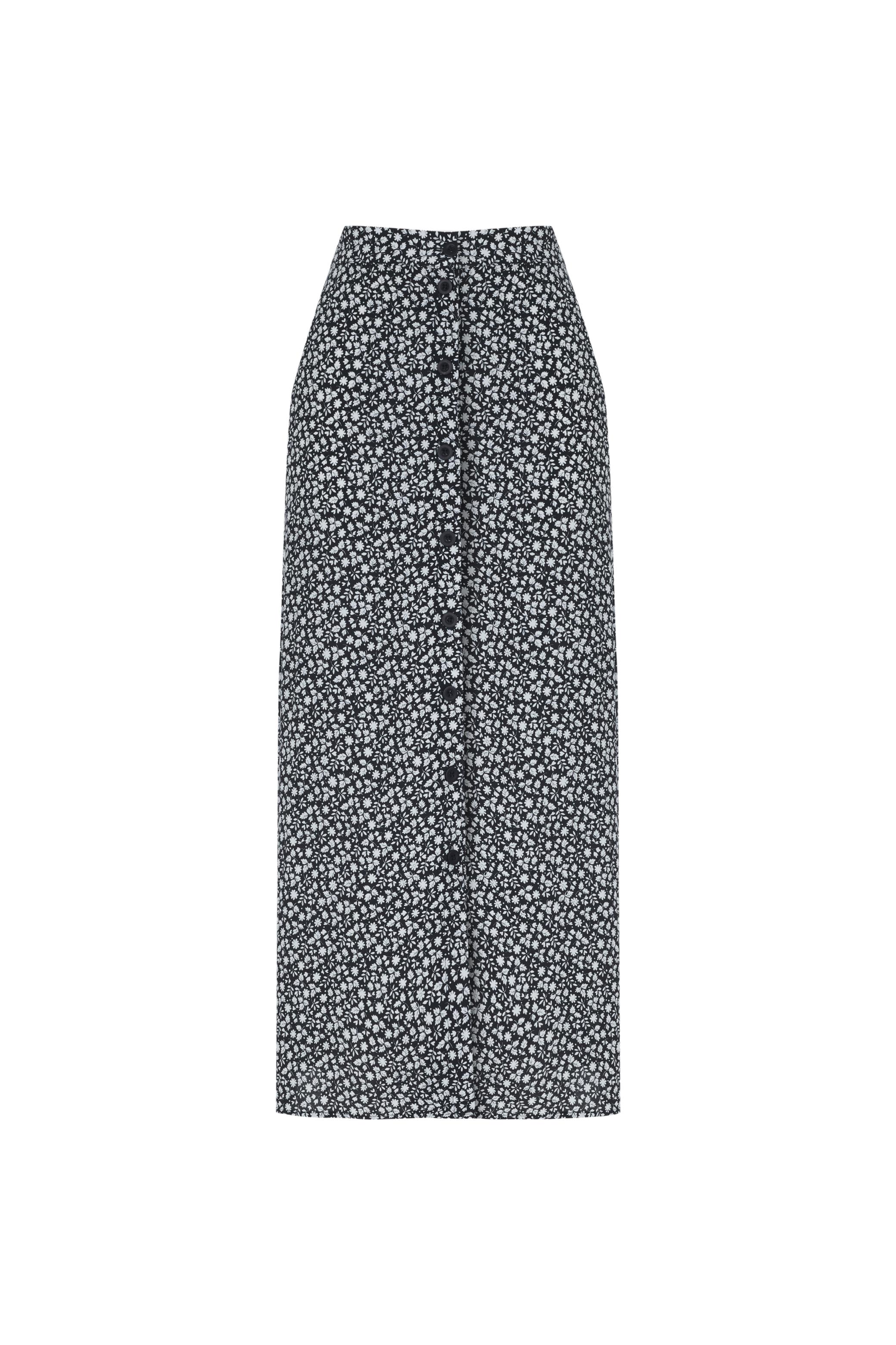 ÇİÇEK DESENLİ DÜĞMELİ MİDİ ETEK