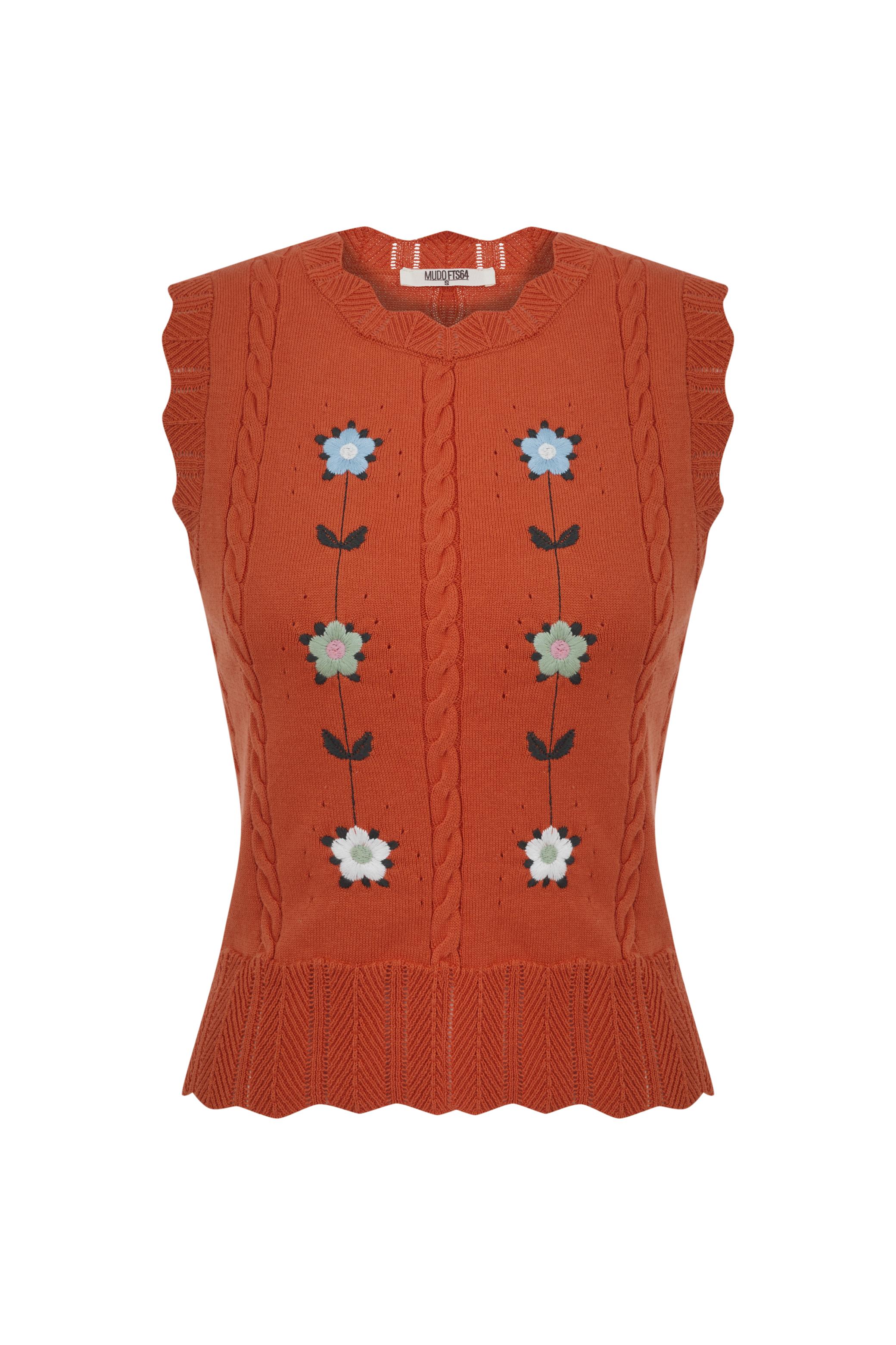 ÇİÇEK İŞLEMELİ ÖRGÜ SÜVETER