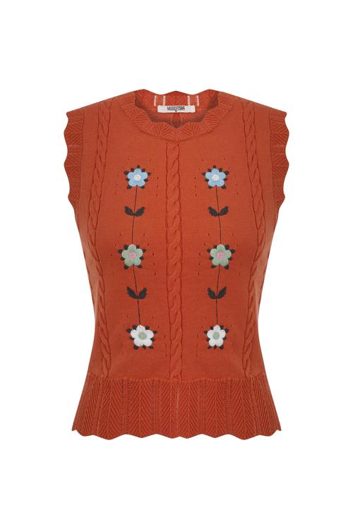  ÇİÇEK İŞLEMELİ ÖRGÜ SÜVETER