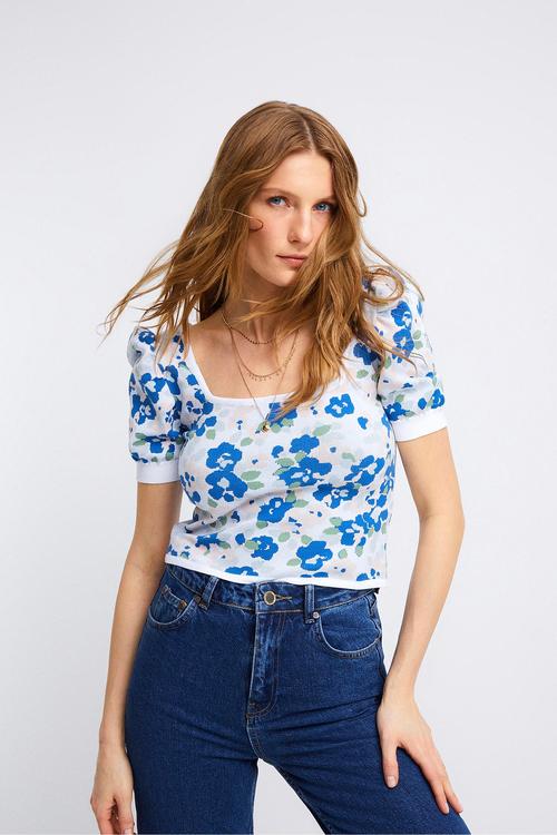  ÇİÇEK DESENLİ KARPUZ KOL TRİKO