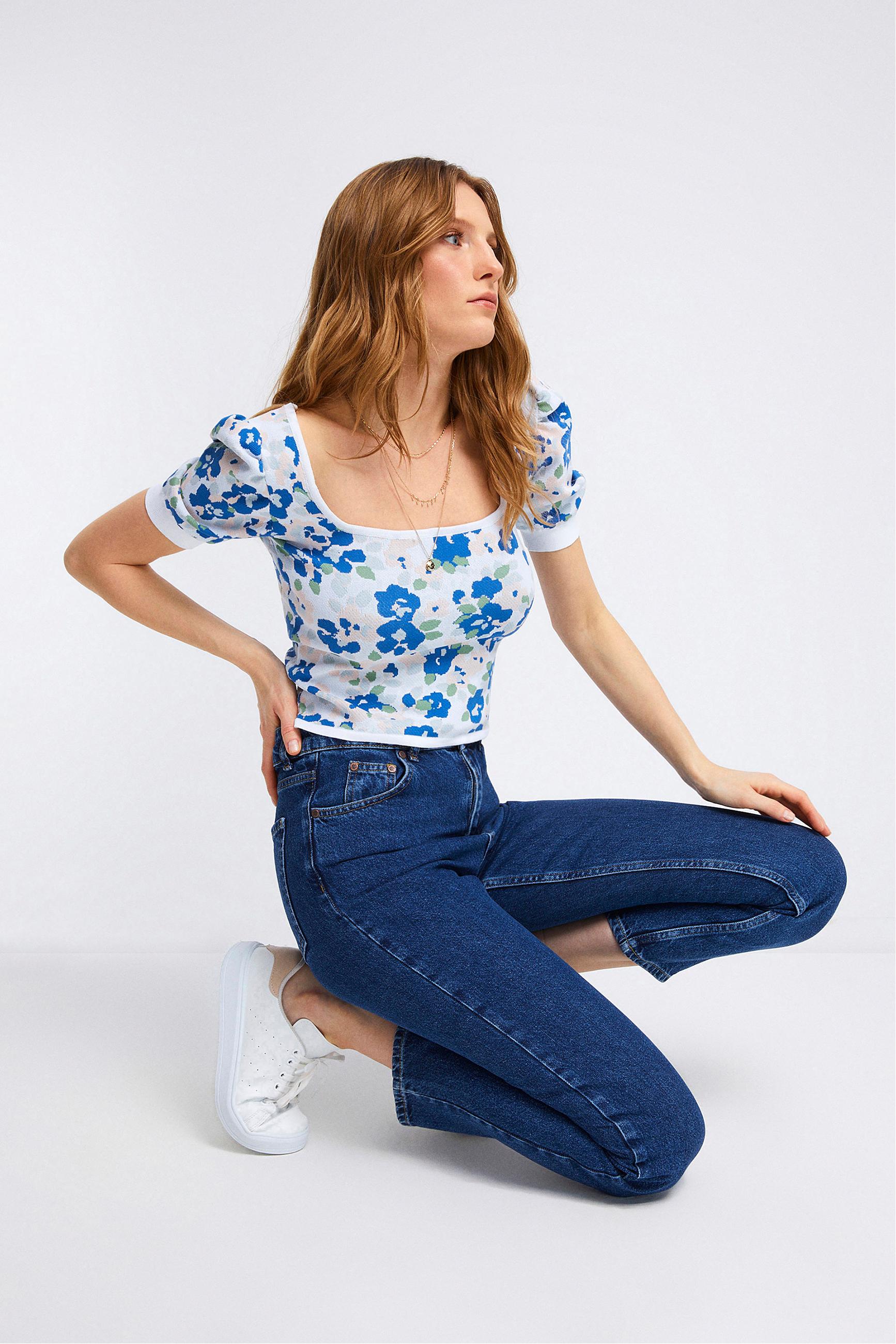 ÇİÇEK DESENLİ KARPUZ KOL TRİKO