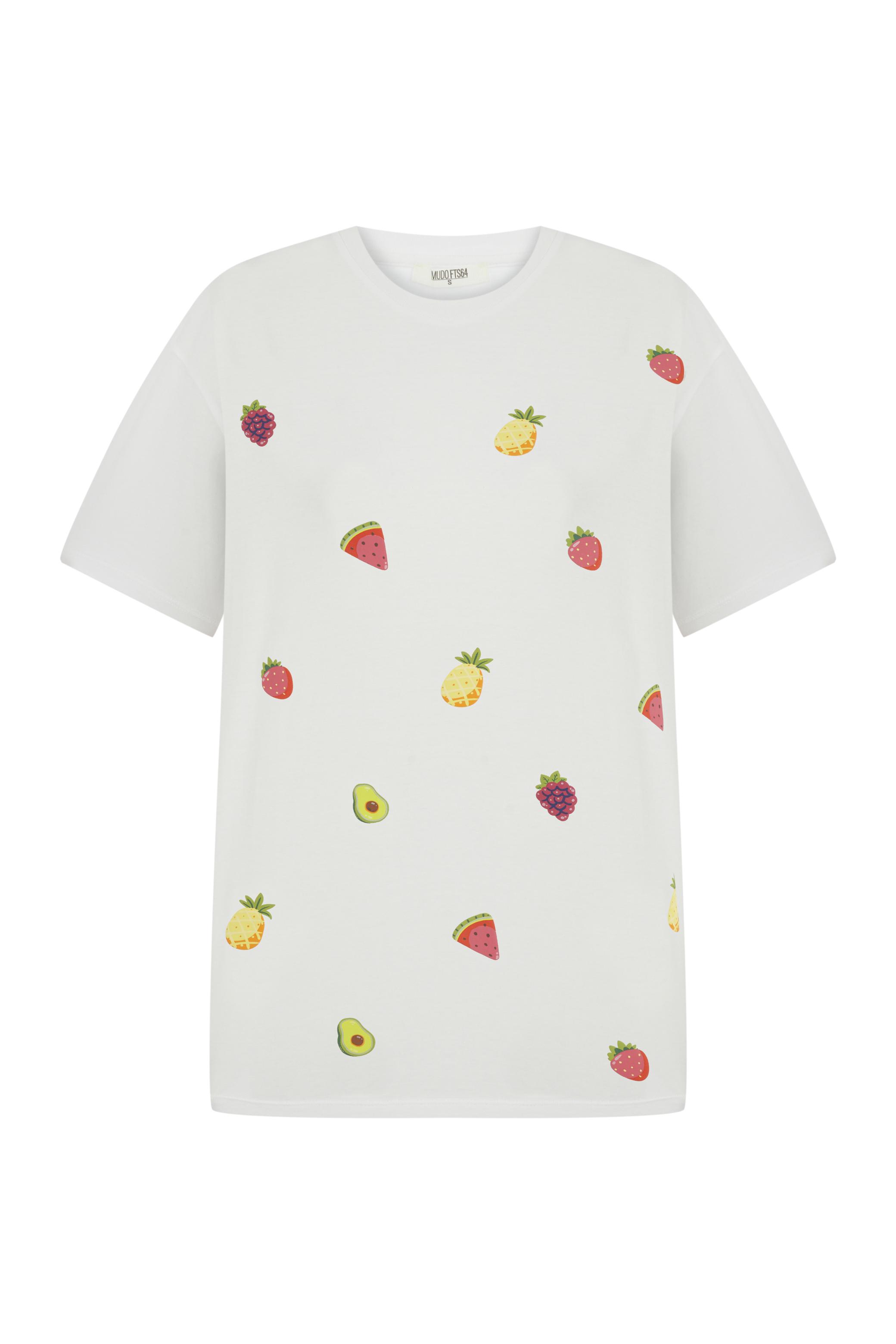 MEYVE DESENLİ PAMUKLU KISA KOLLU T-SHIRT
