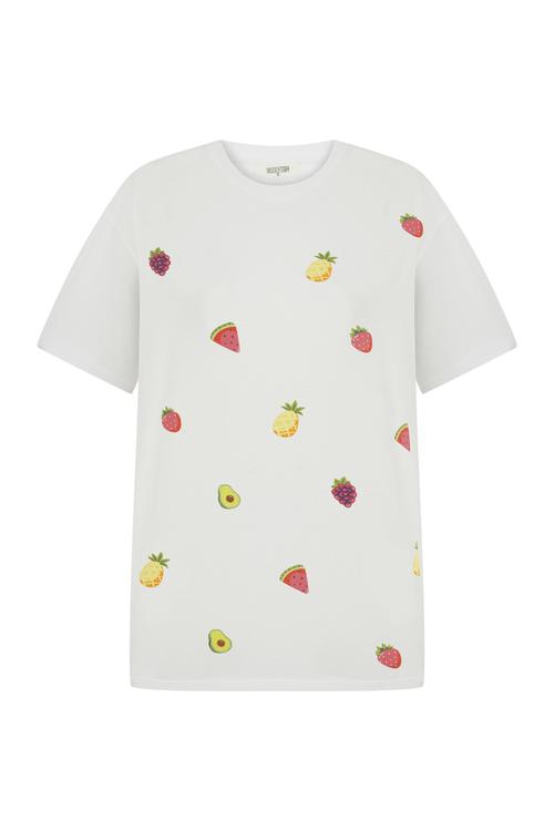  MEYVE DESENLİ PAMUKLU KISA KOLLU T-SHIRT