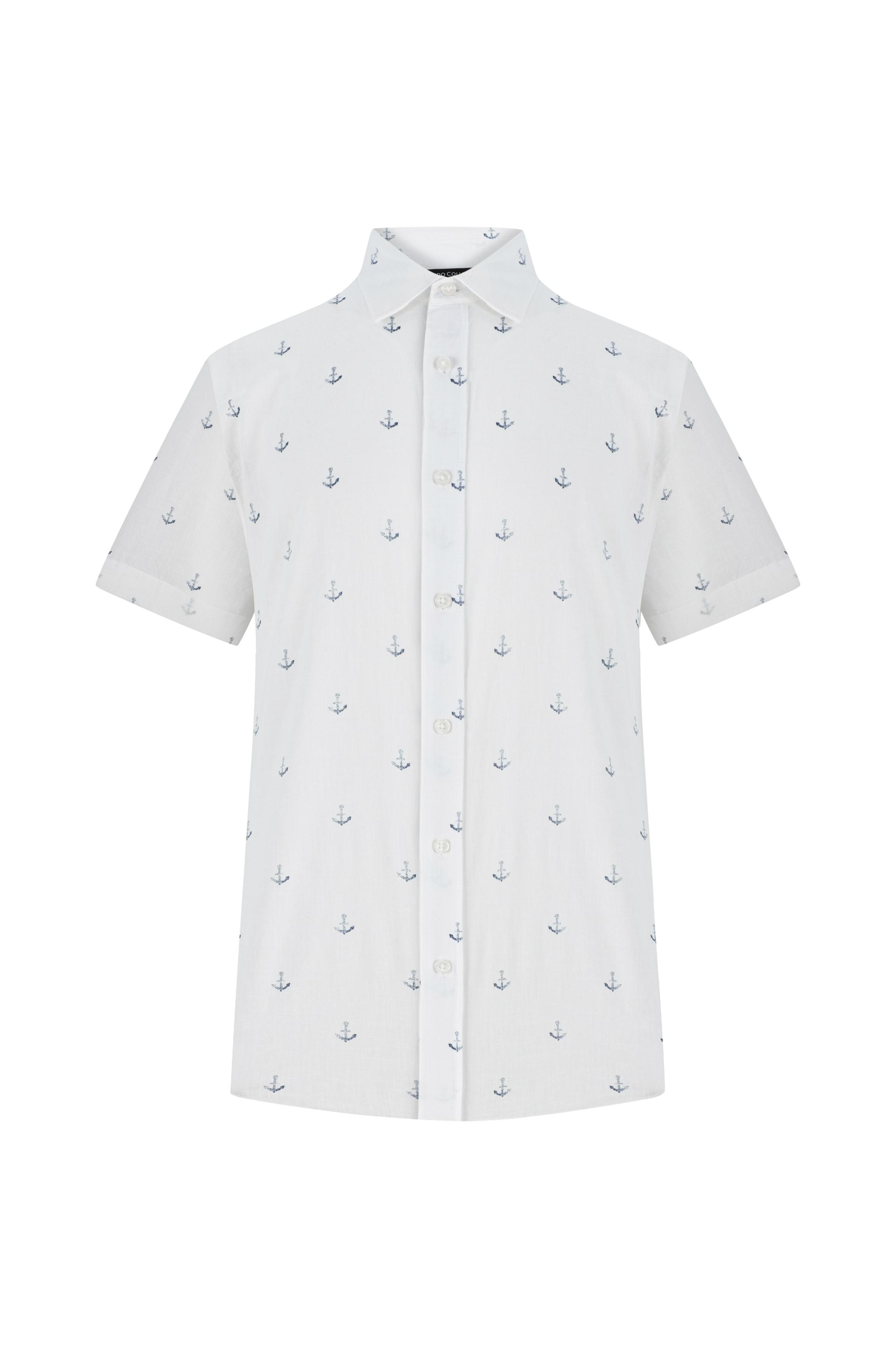 ÇAPA DESENLİ KISA KOLLU REGULAR FIT GÖMLEK