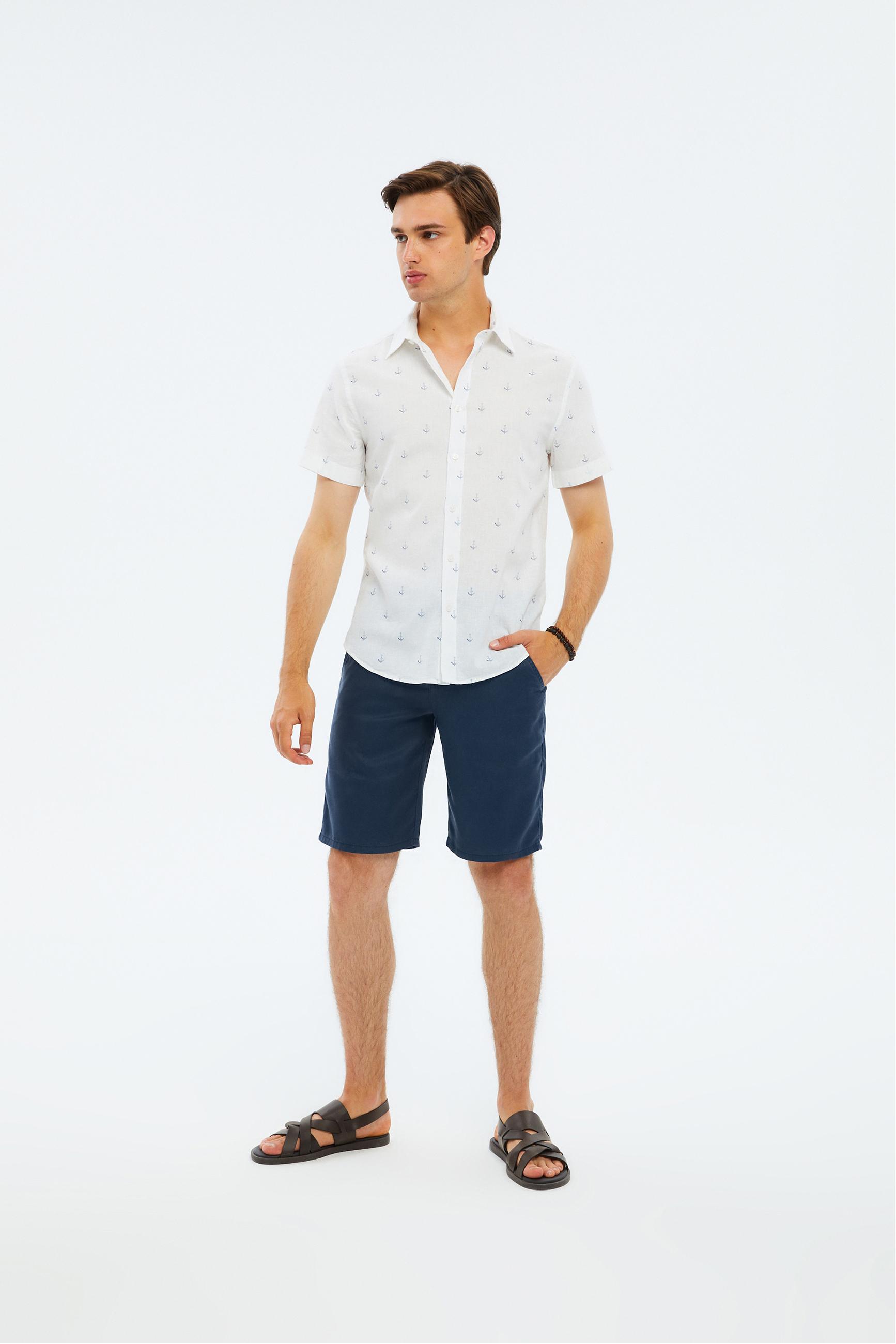 ÇAPA DESENLİ KISA KOLLU REGULAR FIT GÖMLEK