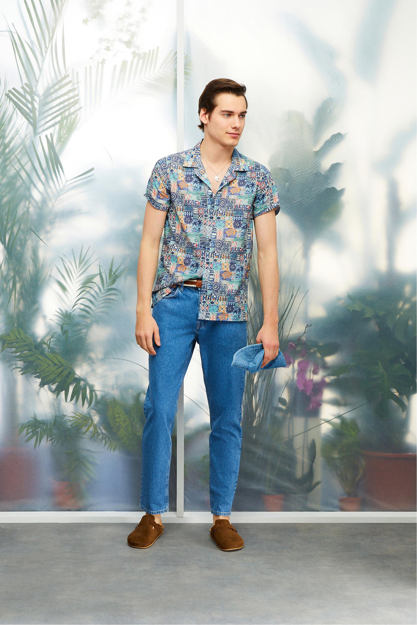 BASKILI REGULAR FIT KISA KOLLU GÖMLEK