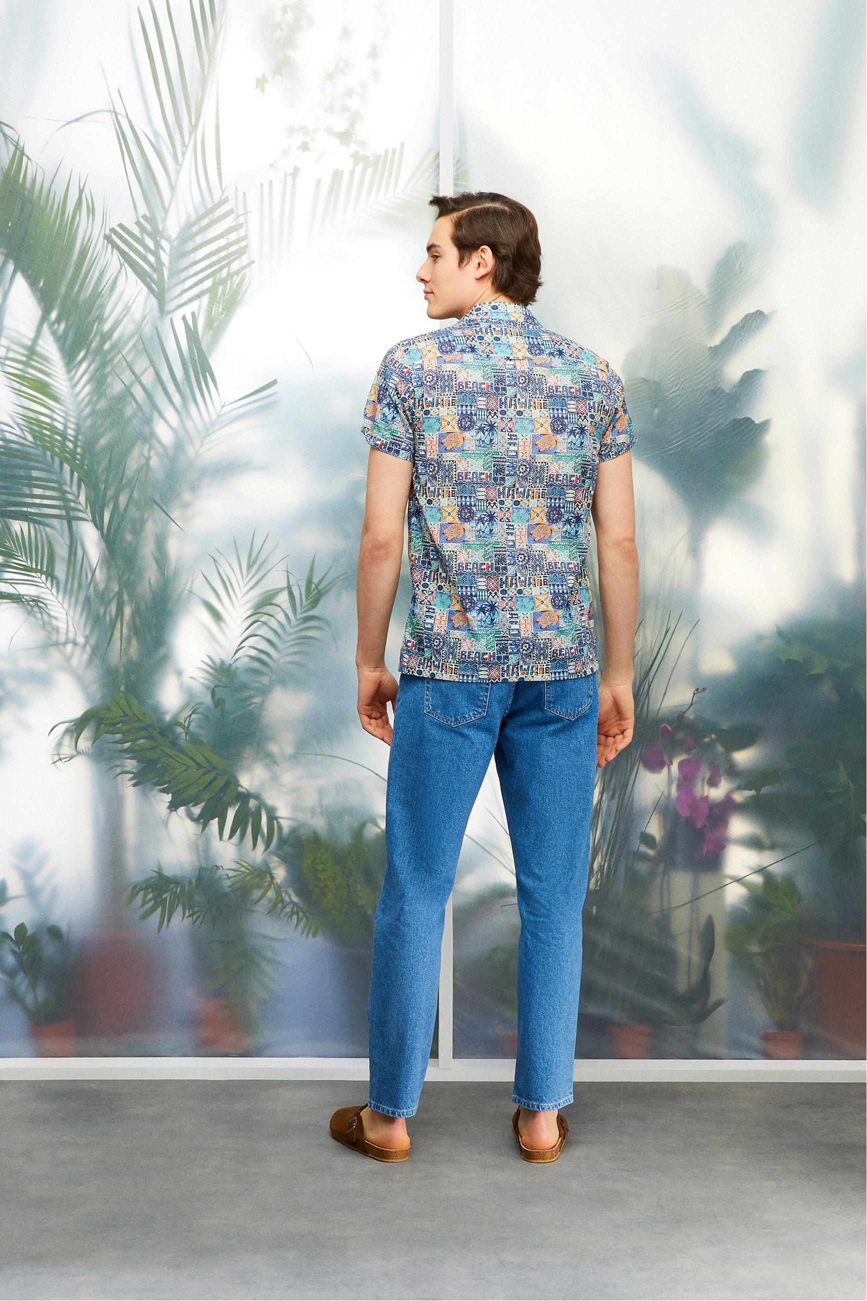 BASKILI REGULAR FIT KISA KOLLU GÖMLEK