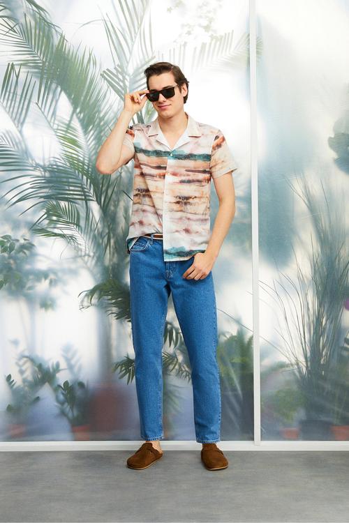  SULU BOYA DESEN KISA KOLLU REGULAR FIT GÖMLEK