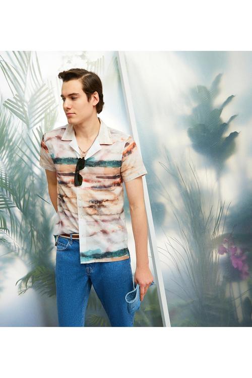  SULU BOYA DESEN KISA KOLLU REGULAR FIT GÖMLEK