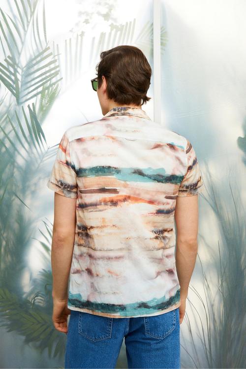  SULU BOYA DESEN KISA KOLLU REGULAR FIT GÖMLEK