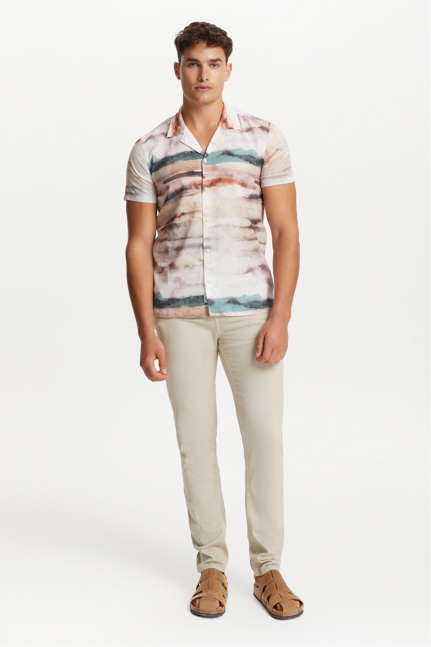 SULU BOYA DESEN KISA KOLLU REGULAR FIT GÖMLEK