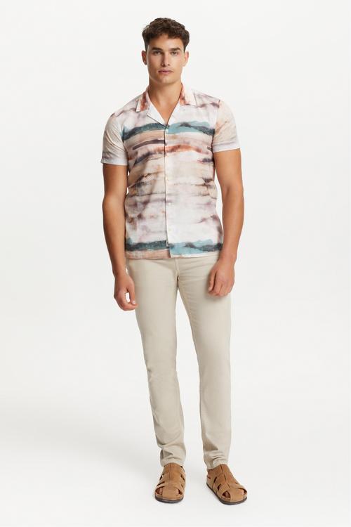  SULU BOYA DESEN KISA KOLLU REGULAR FIT GÖMLEK