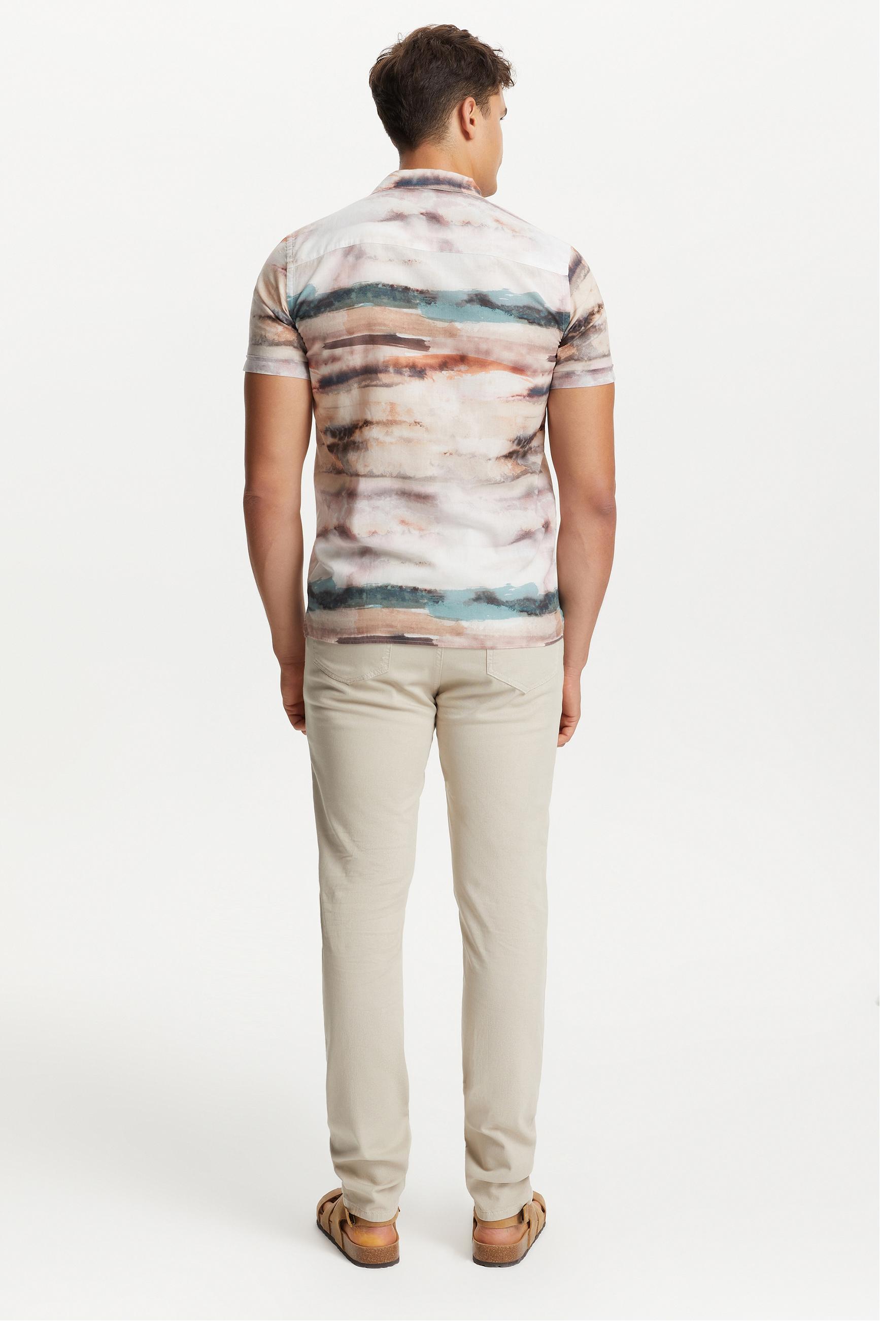 SULU BOYA DESEN KISA KOLLU REGULAR FIT GÖMLEK