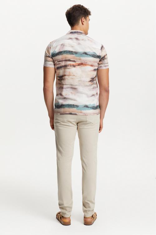  SULU BOYA DESEN KISA KOLLU REGULAR FIT GÖMLEK