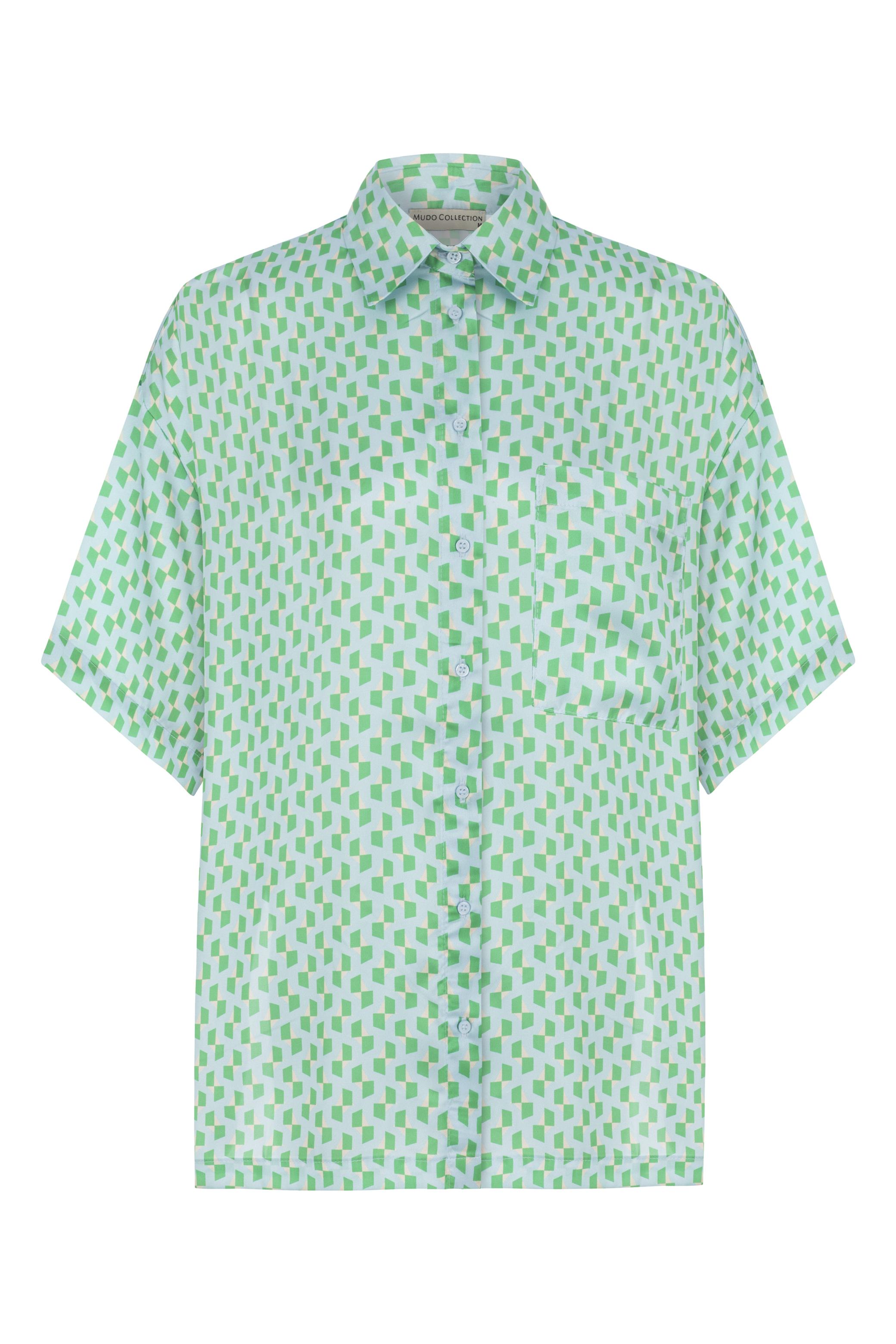 BASKILI KISA KOLLU OVERSIZE GÖMLEK