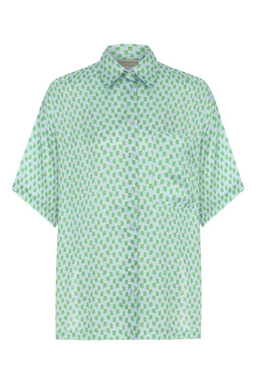  BASKILI KISA KOLLU OVERSIZE GÖMLEK