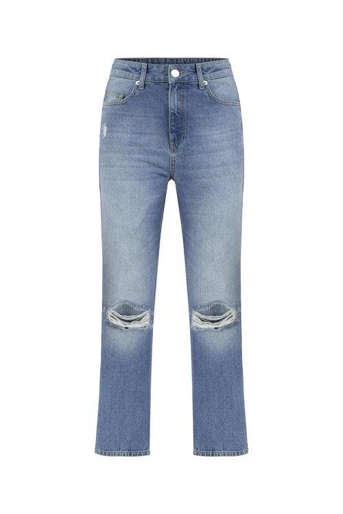  PAMUKLU STRAIGHT FIT YIRTIK DETAYLI JEAN PANTOLON