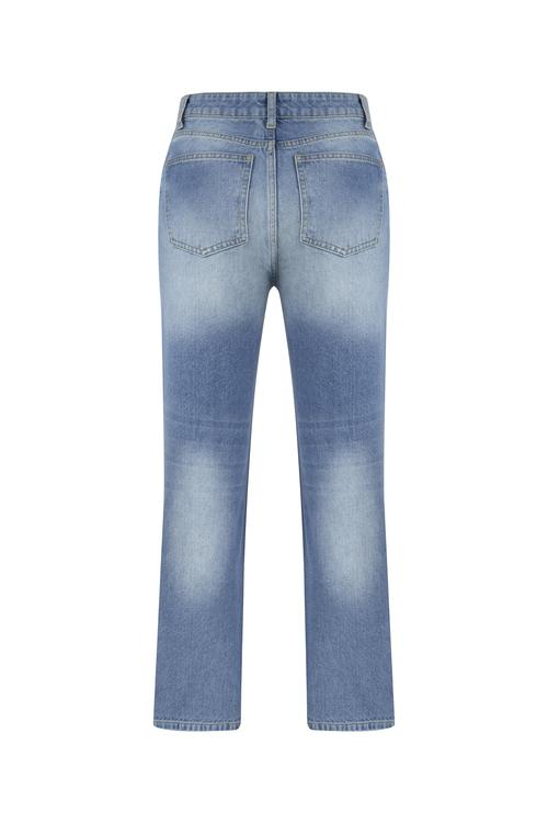  PAMUKLU STRAIGHT FIT YIRTIK DETAYLI JEAN PANTOLON