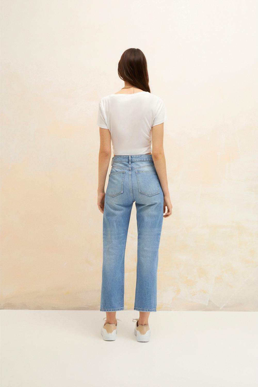 PAMUKLU STRAIGHT FIT YIRTIK DETAYLI JEAN PANTOLON