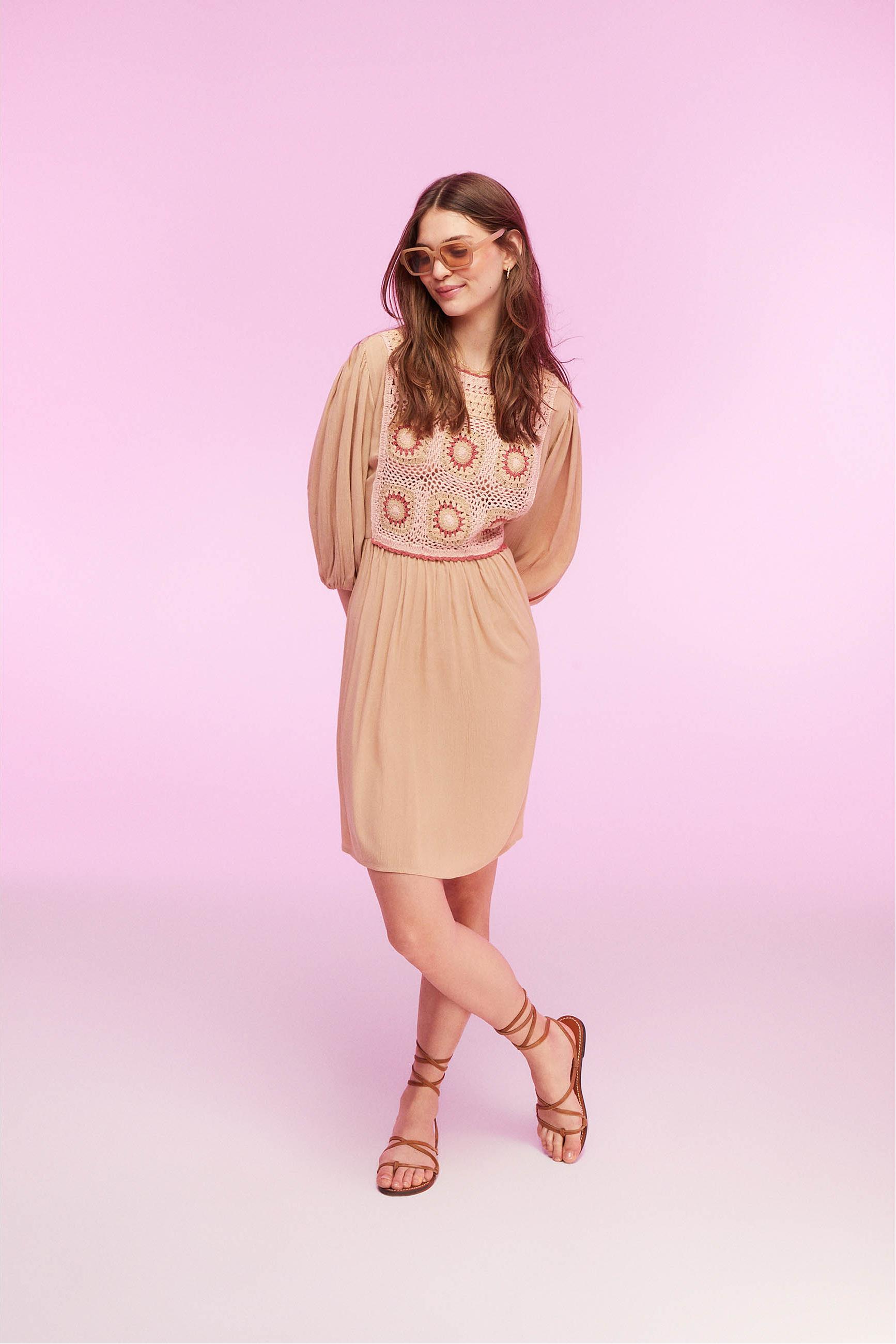 ETNİK İŞLEMELİ MİNİ KLOŞ ELBİSE