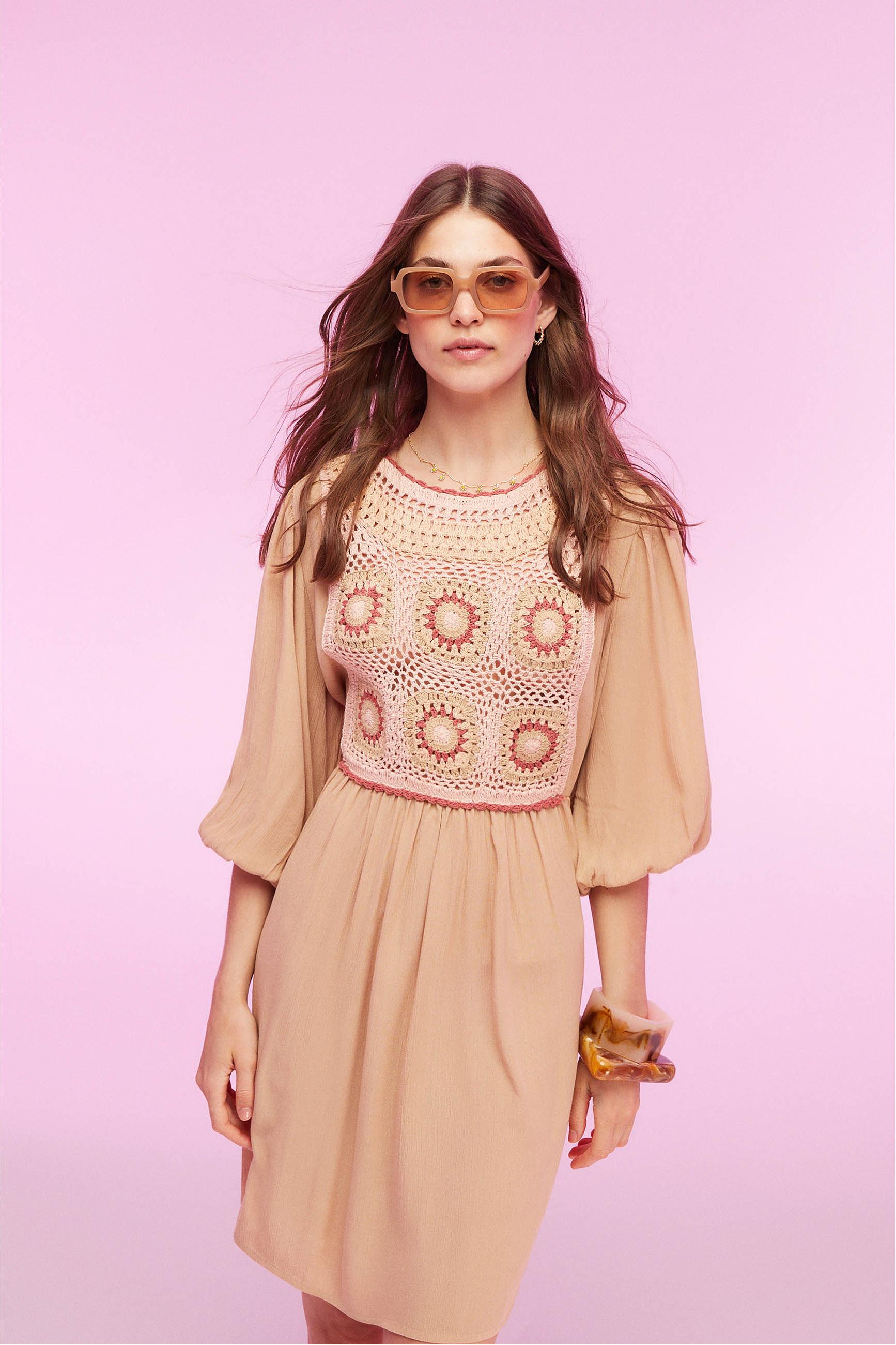 ETNİK İŞLEMELİ MİNİ KLOŞ ELBİSE