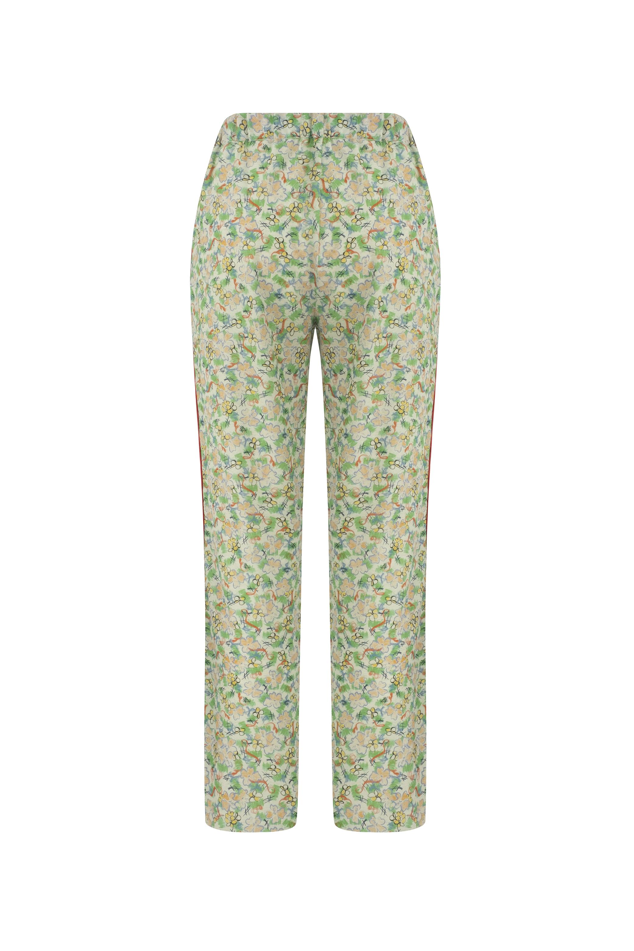 KETEN İÇERİKLİ ÇİÇEK DESENLİ STRAIGHT FIT PANTOLON