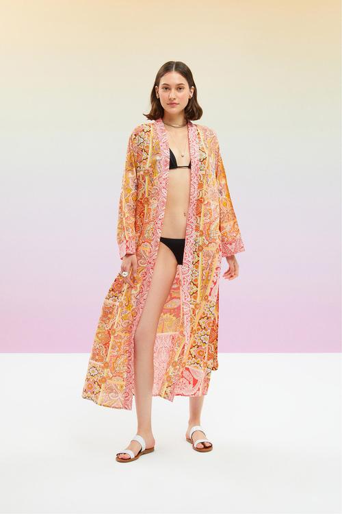  ÇİÇEK DESENLİ UZUN KOLLU  KİMONO