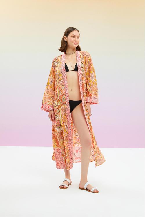  ÇİÇEK DESENLİ UZUN KOLLU  KİMONO