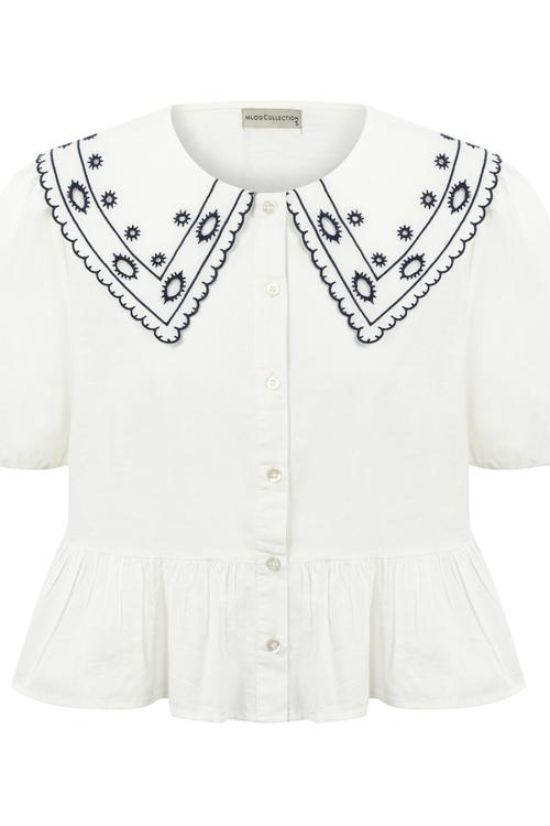  İŞLEMELİ BALON KOL BLUZ