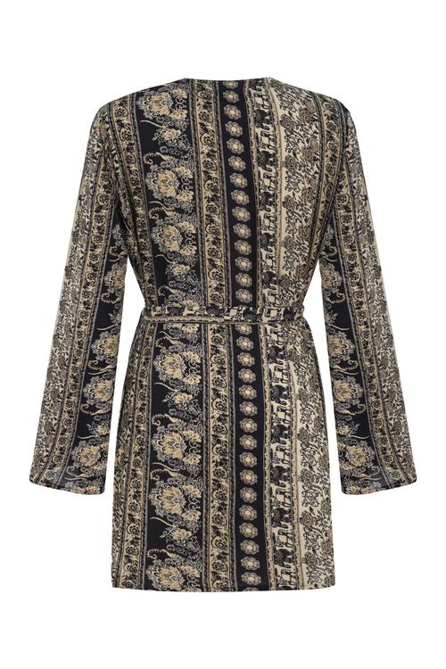  ETNİK DESENLİ KUŞAKLI PLAJ KİMONO