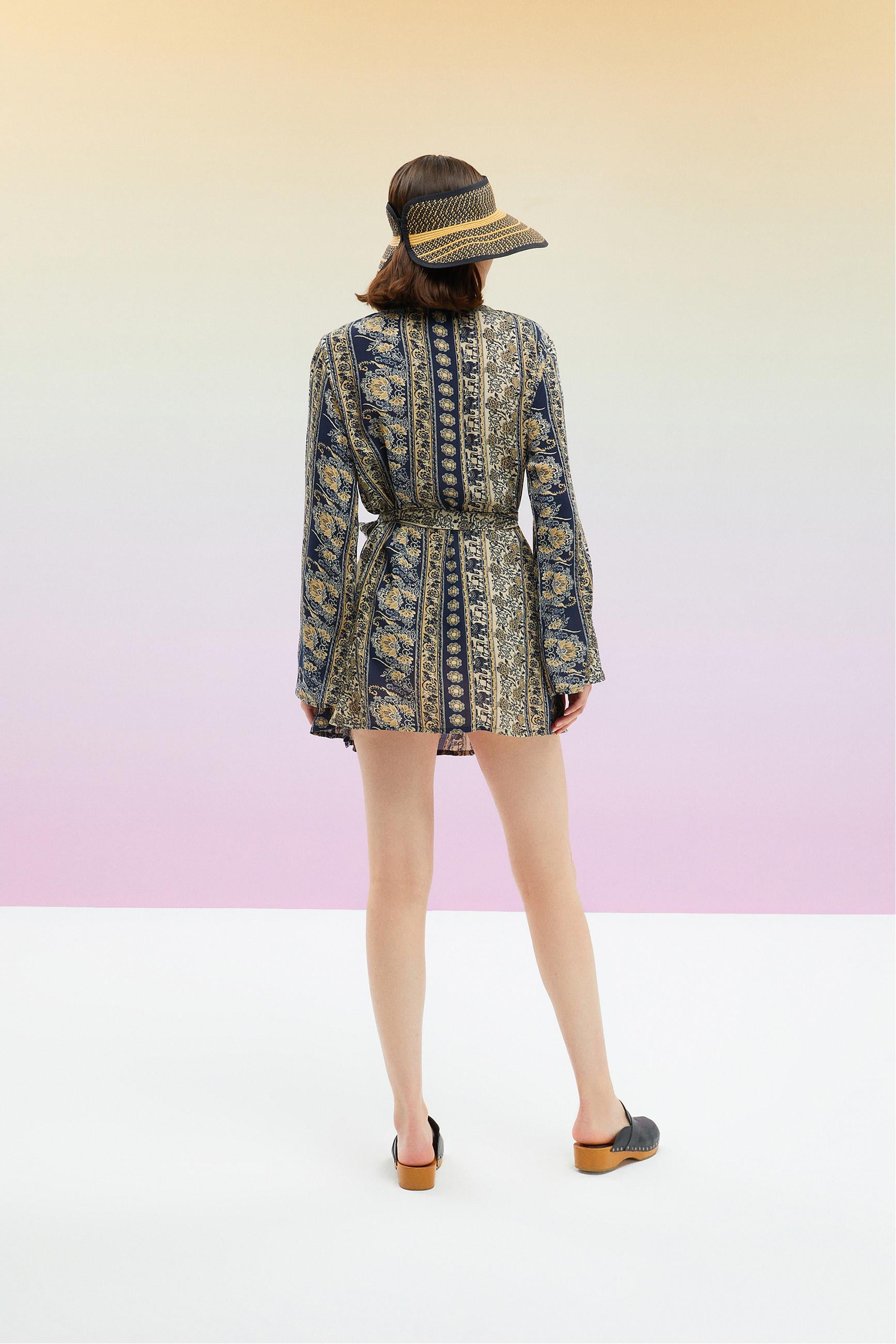 ETNİK DESENLİ KUŞAKLI PLAJ KİMONO