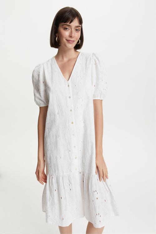  DANTELLİ V YAKA MİDİ ELBİSE