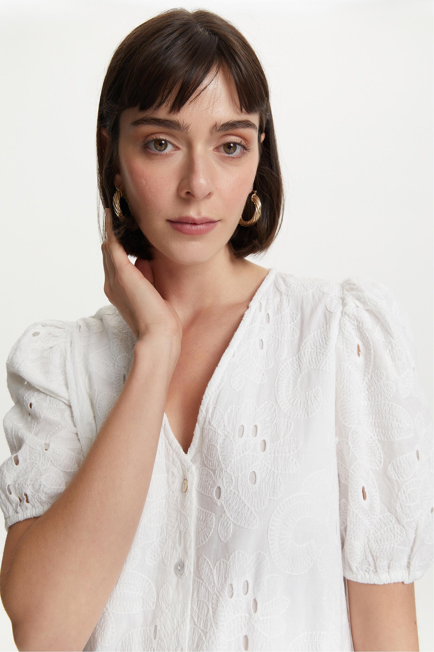 DANTELLİ V YAKA MİDİ ELBİSE