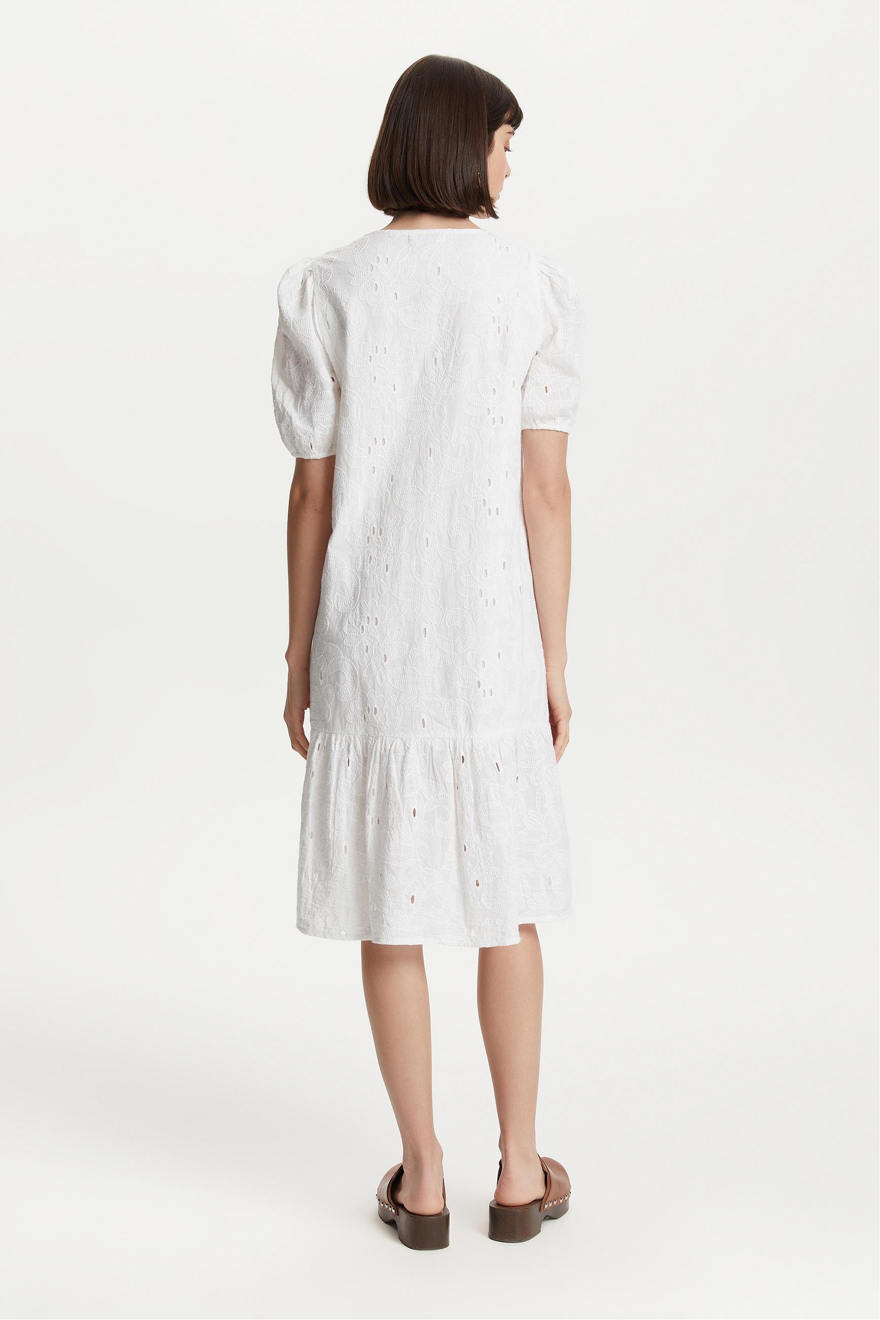 DANTELLİ V YAKA MİDİ ELBİSE