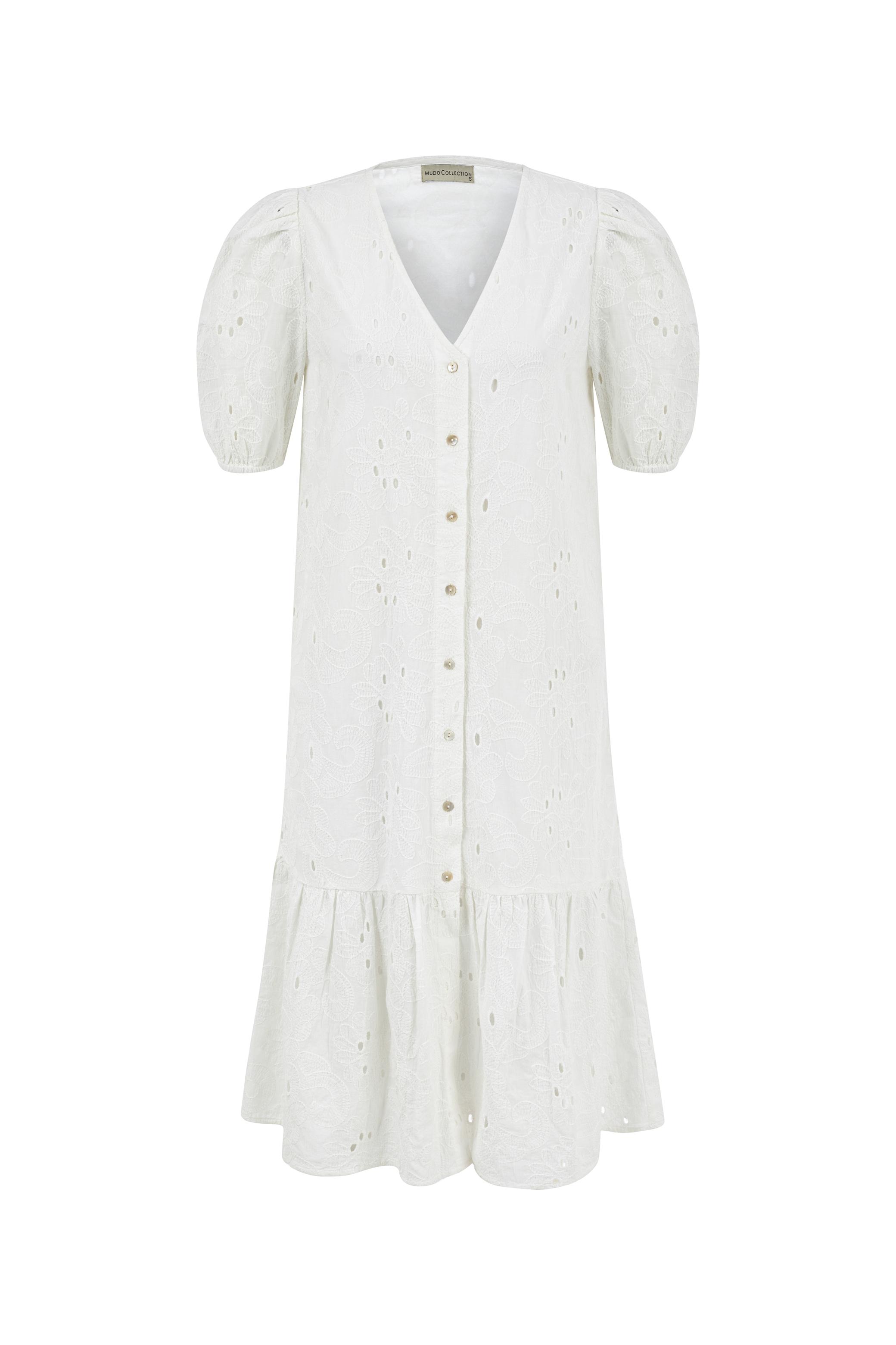 DANTELLİ V YAKA MİDİ ELBİSE