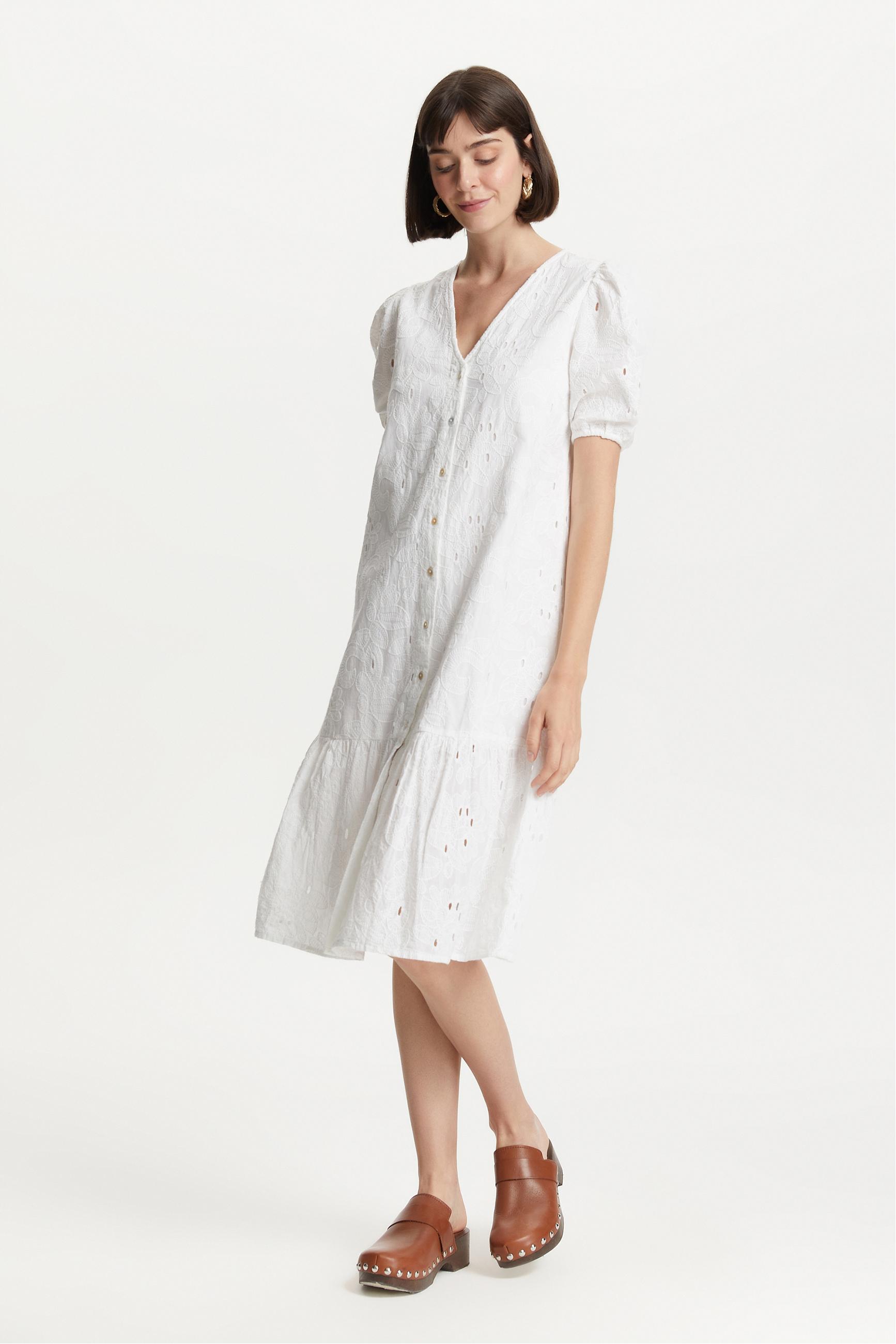 DANTELLİ V YAKA MİDİ ELBİSE