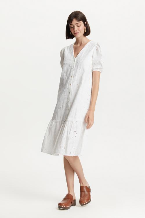  DANTELLİ V YAKA MİDİ ELBİSE