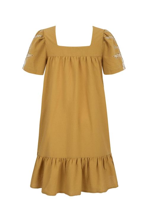  ETNİK DETAYLI KARE YAKA MİDİ ELBİSE