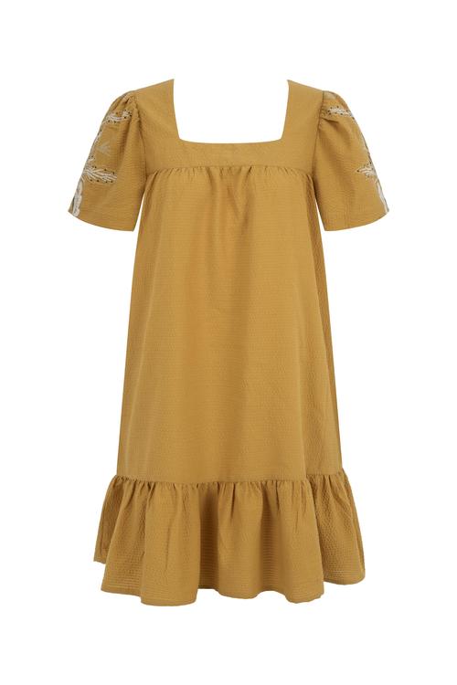  ETNİK DETAYLI KARE YAKA MİDİ ELBİSE