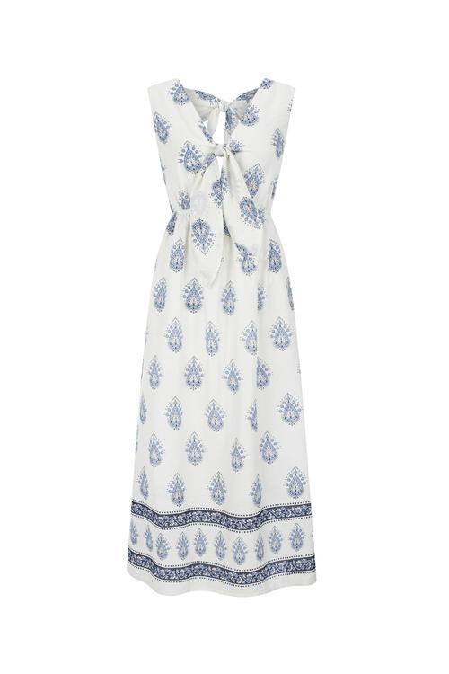  SIRT DETAYLI BASKILI UZUN ELBİSE