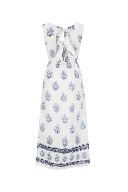  SIRT DETAYLI BASKILI UZUN ELBİSE