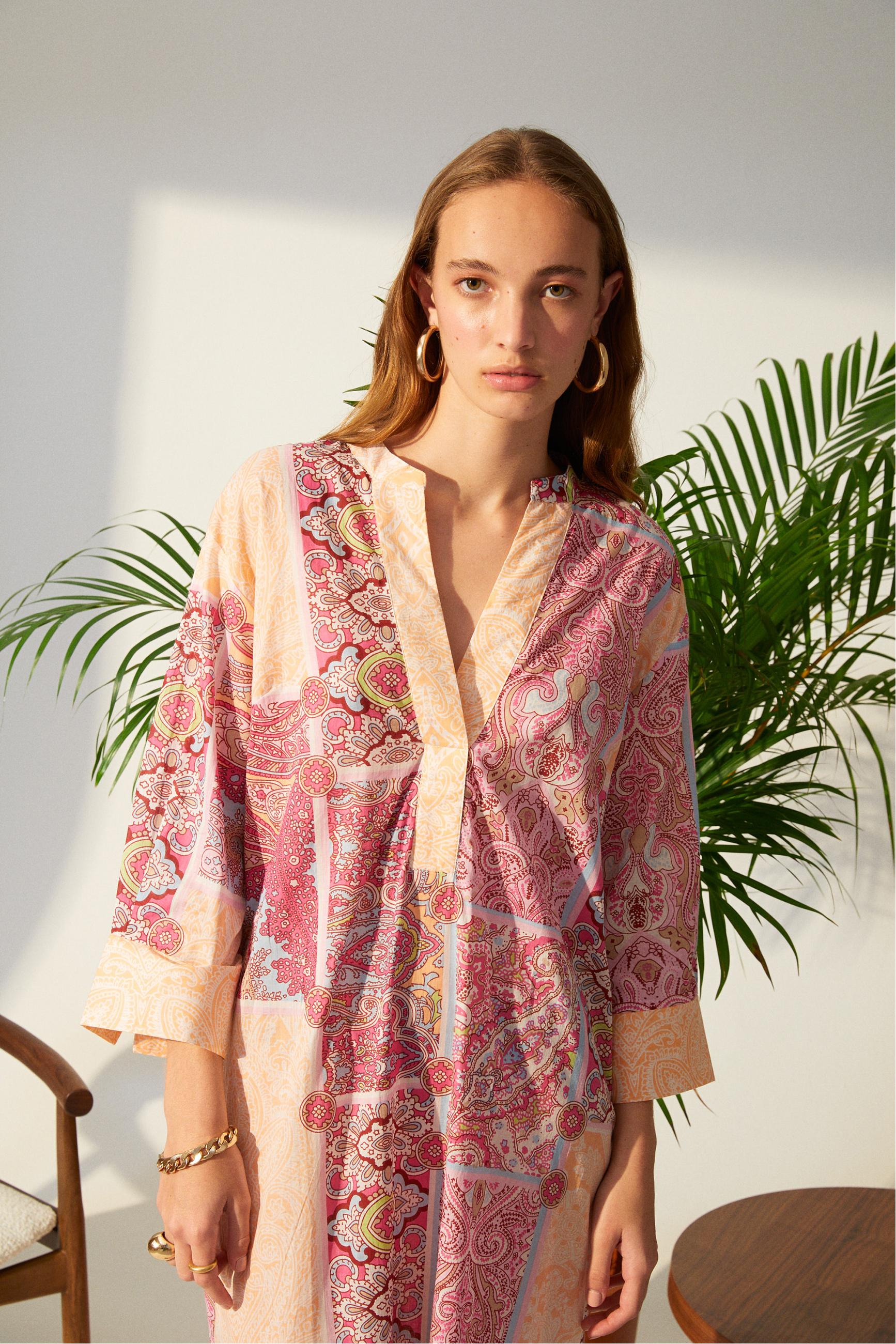 ETNİK DESENLİ MİDİ ELBİSE