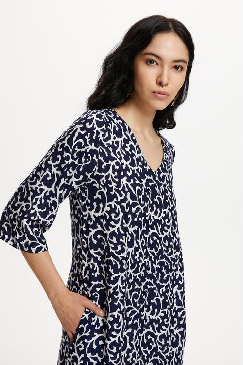  ETNİK DESENLİ UZUN KOLLU UZUN ELBİSE