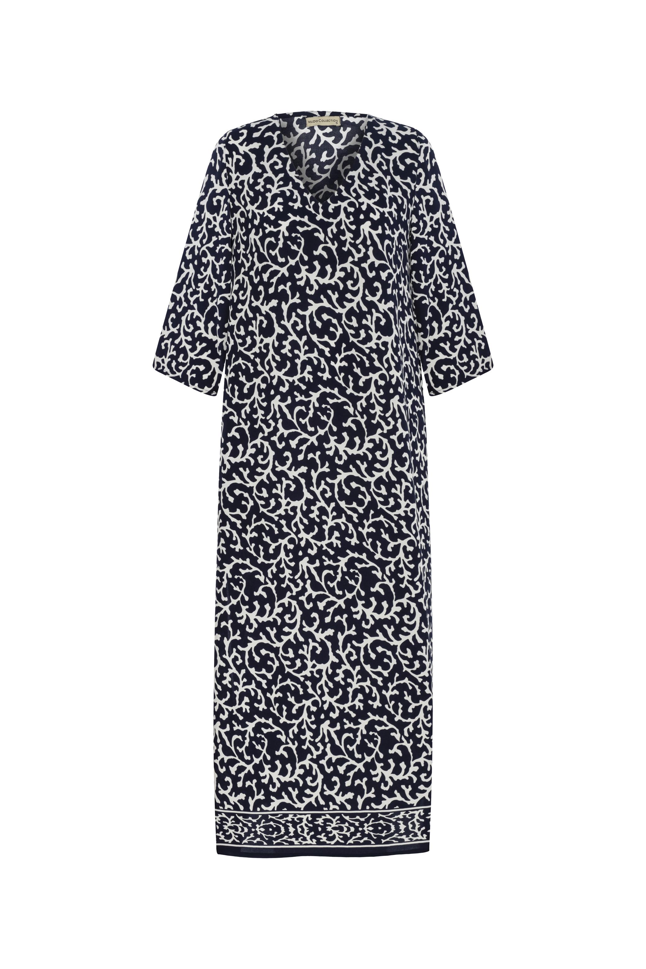 ETNİK DESENLİ UZUN KOLLU UZUN ELBİSE