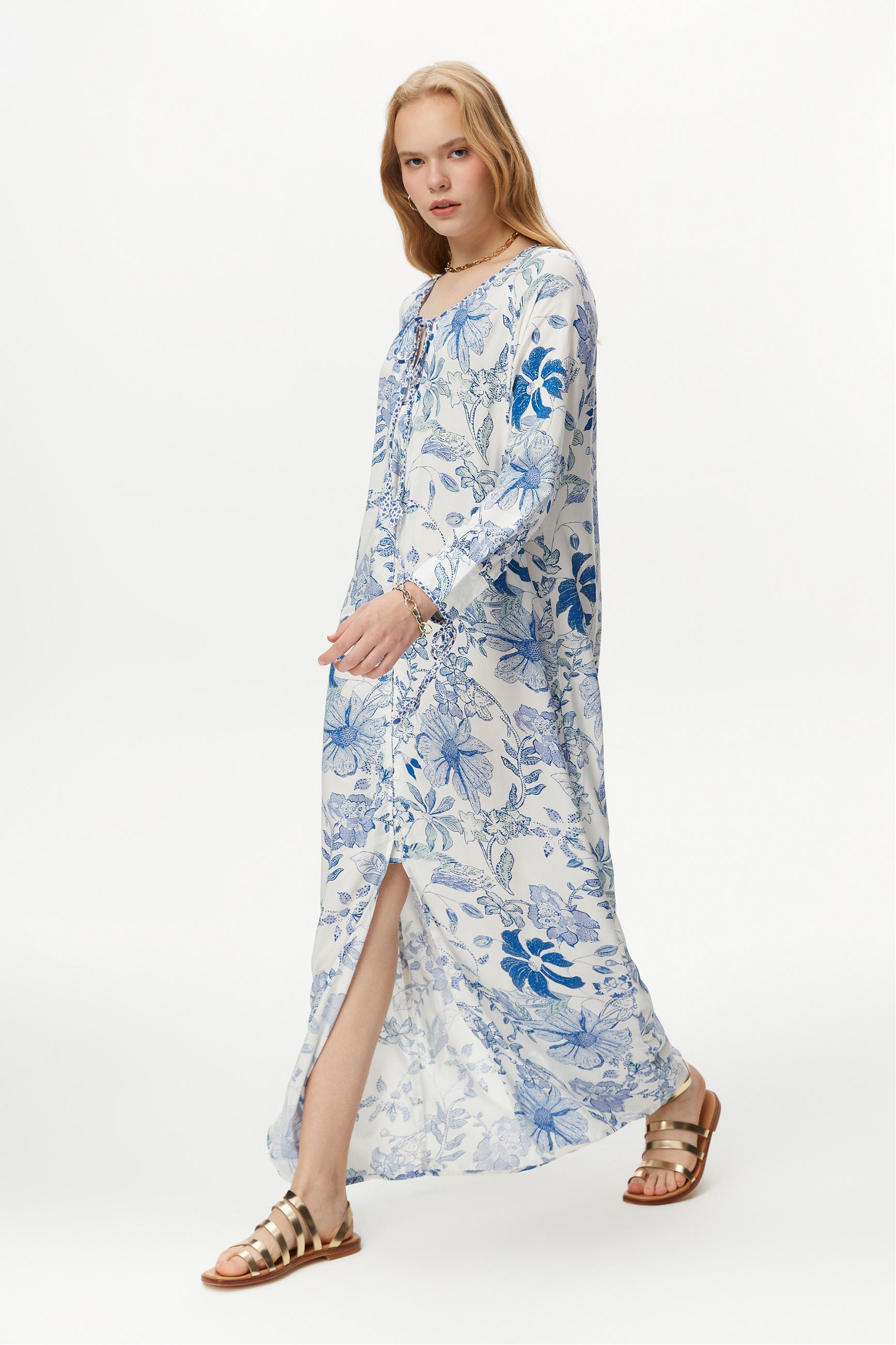 ÇİÇEK DESENLİ UZUN PLAJ ELBİSESİ