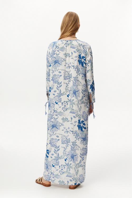  ÇİÇEK DESENLİ UZUN PLAJ ELBİSESİ