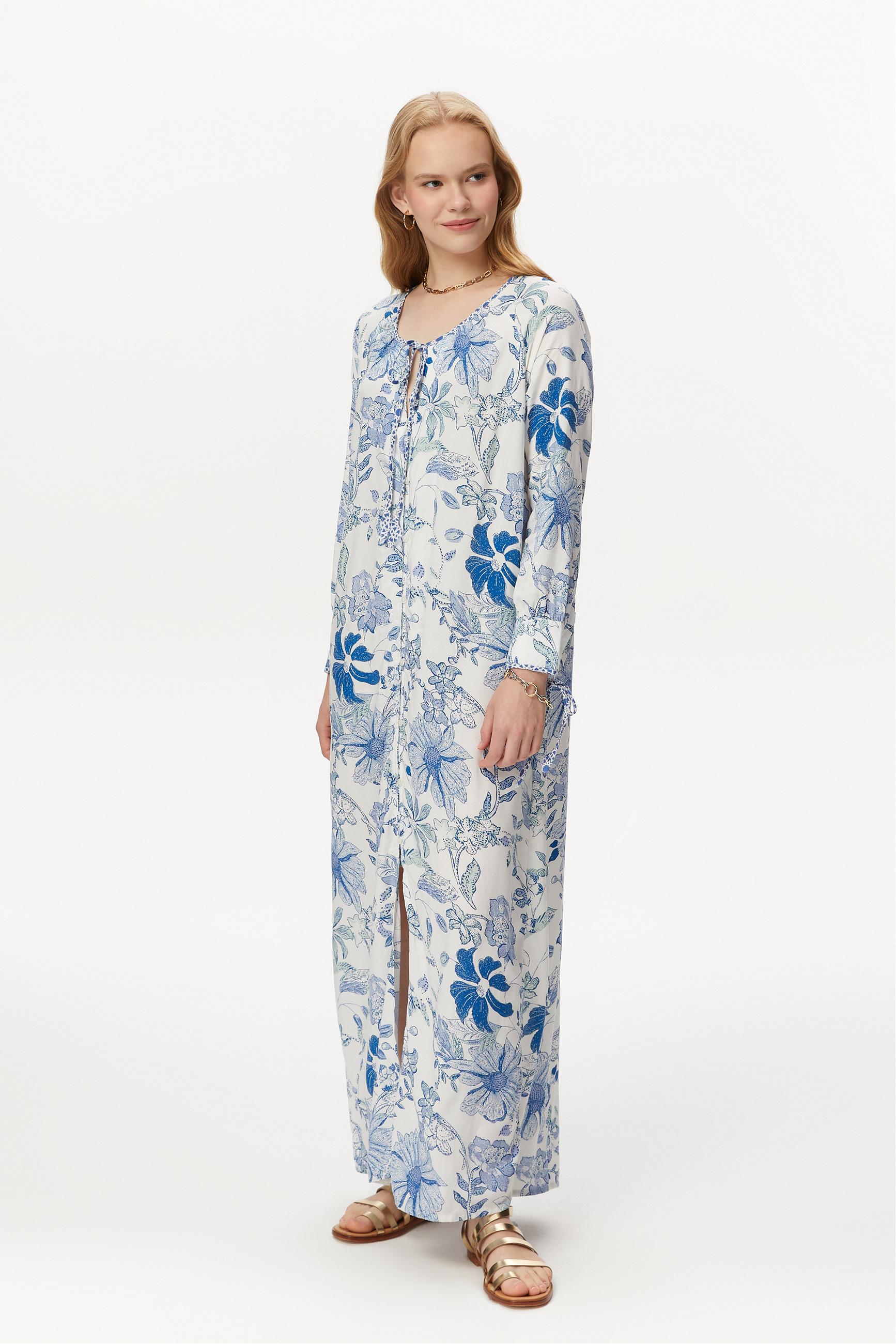 ÇİÇEK DESENLİ UZUN PLAJ ELBİSESİ