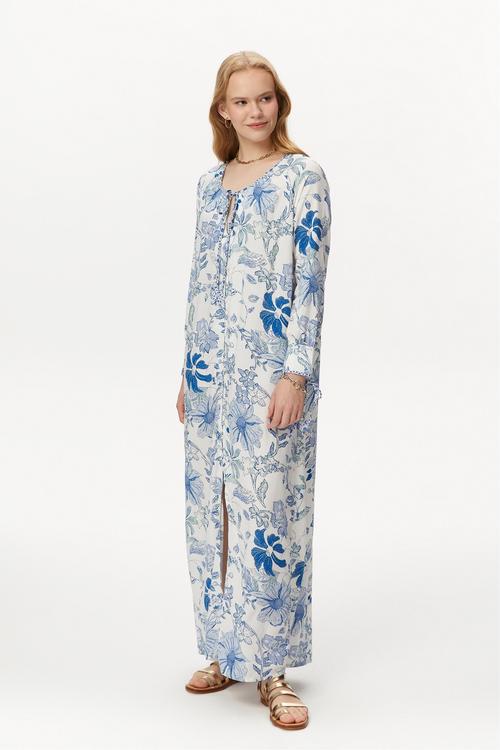  ÇİÇEK DESENLİ UZUN PLAJ ELBİSESİ